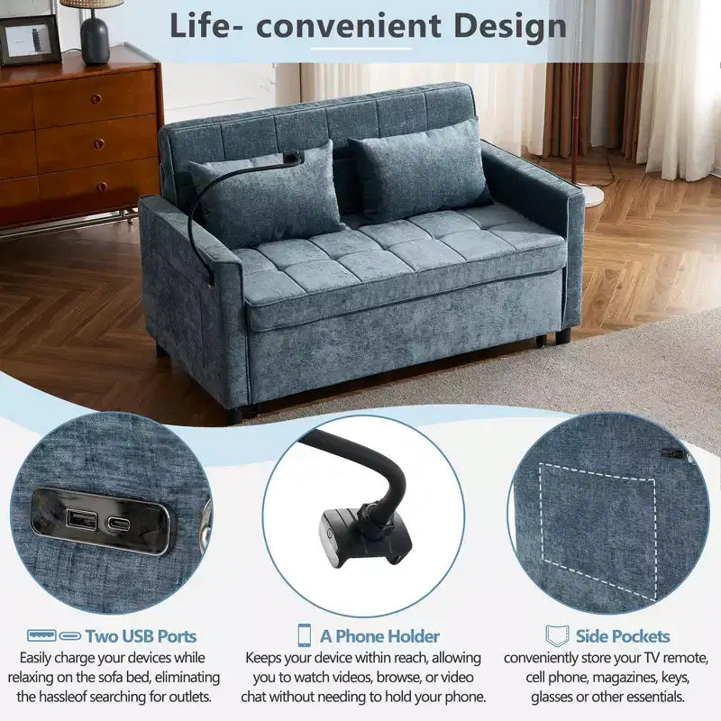 Divano 2 posti in ciniglia con letto estraibile – Diversi colori disponibili
