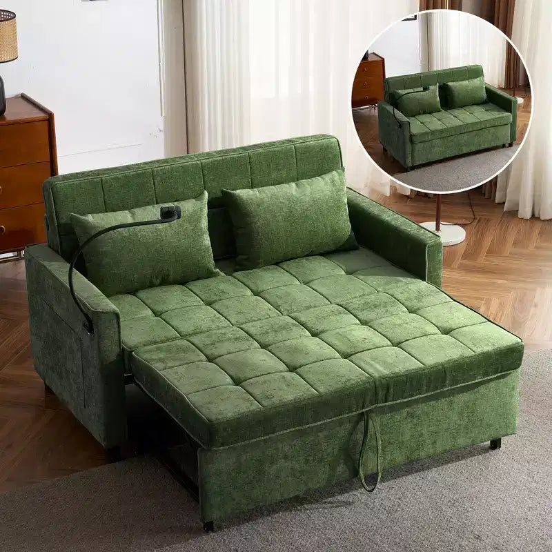 Divano 2 posti in ciniglia con letto estraibile – Diversi colori disponibili