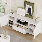 Mobile TV con scanalature bianche per televisori fino a 70", console in legno a 1 cassetto e 2 ante per soggiorno