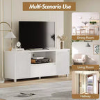 Mobile TV con scanalature bianche per televisori fino a 70", console in legno a 1 cassetto e 2 ante per soggiorno