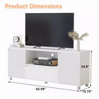 Mobile TV con scanalature bianche per televisori fino a 70", console in legno a 1 cassetto e 2 ante per soggiorno