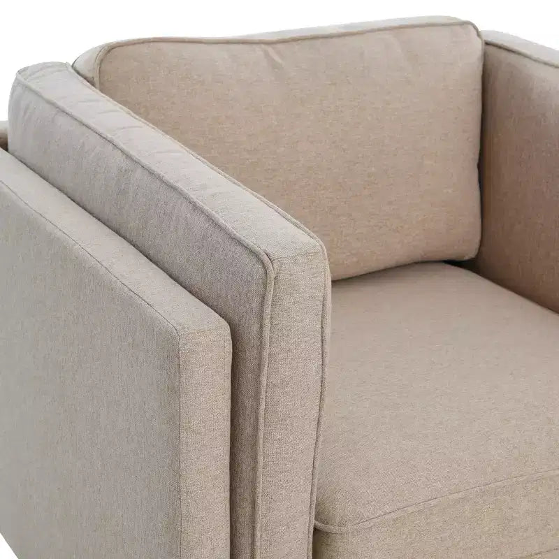 Poltrona con schienale alto imbottita e gambe in legno massello – Beige / Marrone / Grigio, 1 Posto