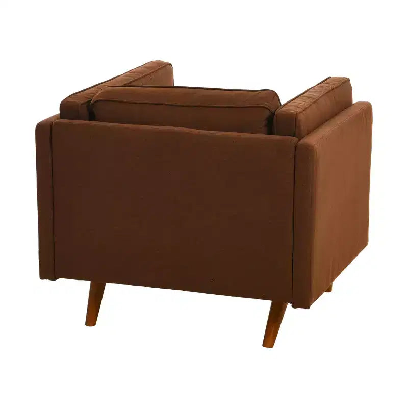 Poltrona con schienale alto imbottita e gambe in legno massello – Beige / Marrone / Grigio, 1 Posto