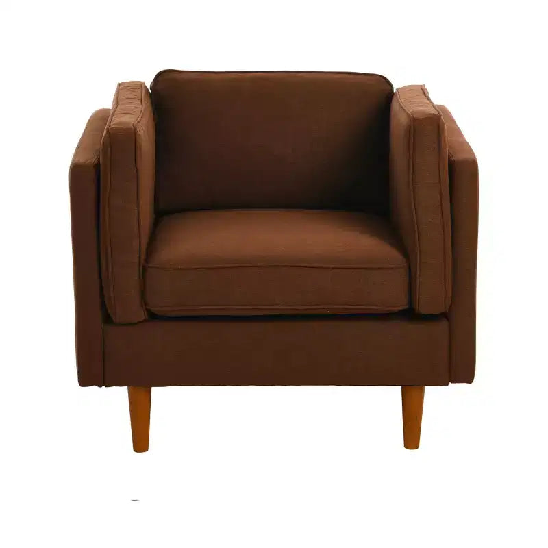 Poltrona con schienale alto imbottita e gambe in legno massello – Beige / Marrone / Grigio, 1 Posto