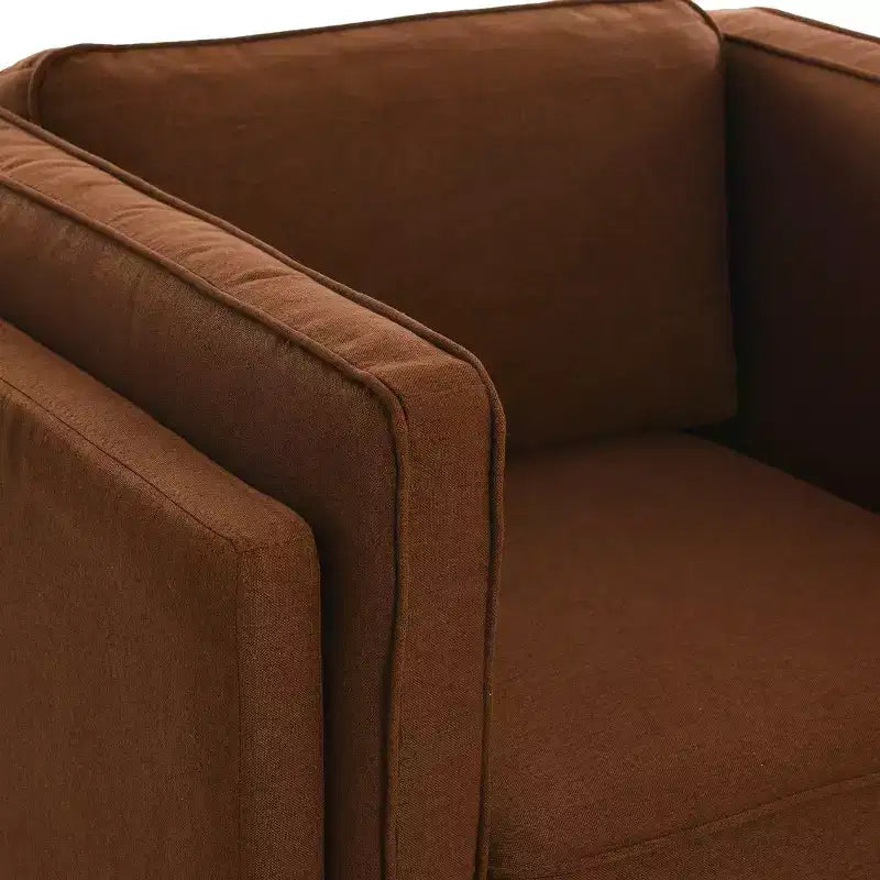 Poltrona con schienale alto imbottita e gambe in legno massello – Beige / Marrone / Grigio, 1 Posto