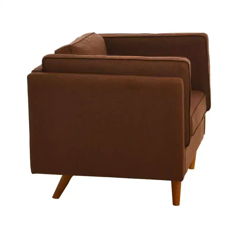 Poltrona con schienale alto imbottita e gambe in legno massello – Beige / Marrone / Grigio, 1 Posto