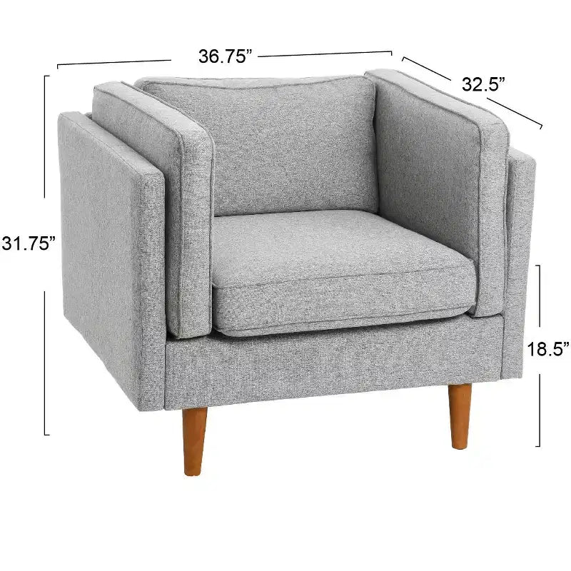 Poltrona con schienale alto imbottita e gambe in legno massello – Beige / Marrone / Grigio, 1 Posto