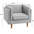 Poltrona con schienale alto imbottita e gambe in legno massello – Beige / Marrone / Grigio, 1 Posto