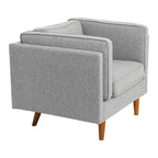 Poltrona con schienale alto imbottita e gambe in legno massello – Beige / Marrone / Grigio, 1 Posto