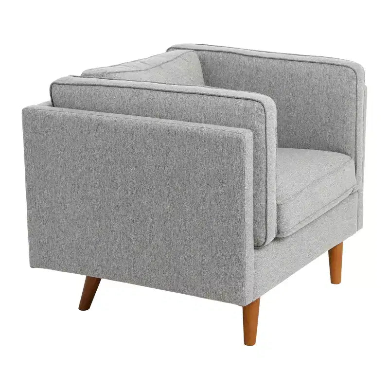 Poltrona con schienale alto imbottita e gambe in legno massello – Beige / Marrone / Grigio, 1 Posto