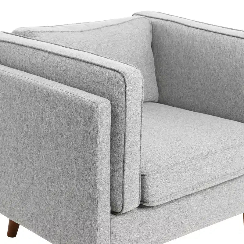 Poltrona con schienale alto imbottita e gambe in legno massello – Beige / Marrone / Grigio, 1 Posto