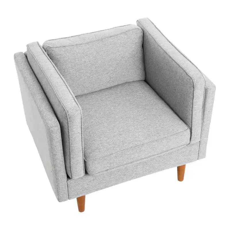 Poltrona con schienale alto imbottita e gambe in legno massello – Beige / Marrone / Grigio, 1 Posto