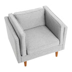 Poltrona con schienale alto imbottita e gambe in legno massello – Beige / Marrone / Grigio, 1 Posto