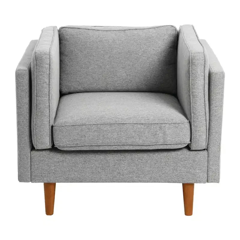 Poltrona con schienale alto imbottita e gambe in legno massello – Beige / Marrone / Grigio, 1 Posto