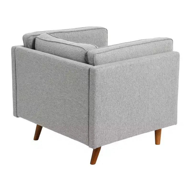 Poltrona con schienale alto imbottita e gambe in legno massello – Beige / Marrone / Grigio, 1 Posto