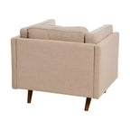 Poltrona con schienale alto imbottita e gambe in legno massello – Beige / Marrone / Grigio, 1 Posto