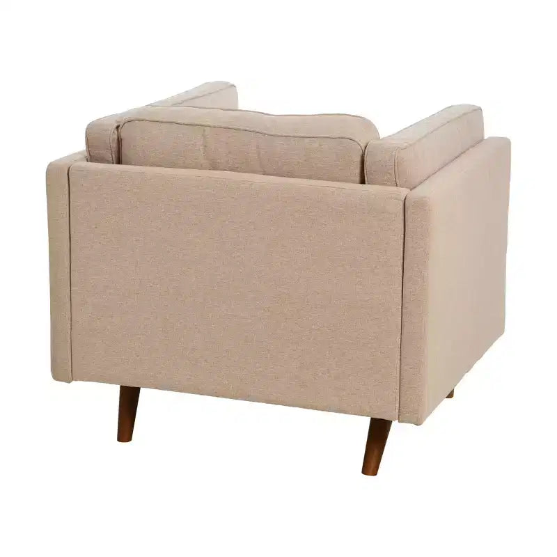 Poltrona con schienale alto imbottita e gambe in legno massello – Beige / Marrone / Grigio, 1 Posto