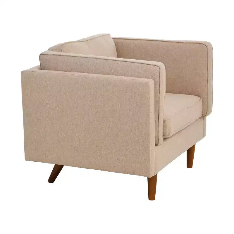Poltrona con schienale alto imbottita e gambe in legno massello – Beige / Marrone / Grigio, 1 Posto