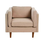 Poltrona con schienale alto imbottita e gambe in legno massello – Beige / Marrone / Grigio, 1 Posto