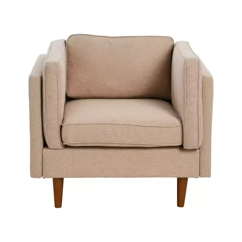 Poltrona con schienale alto imbottita e gambe in legno massello – Beige / Marrone / Grigio, 1 Posto