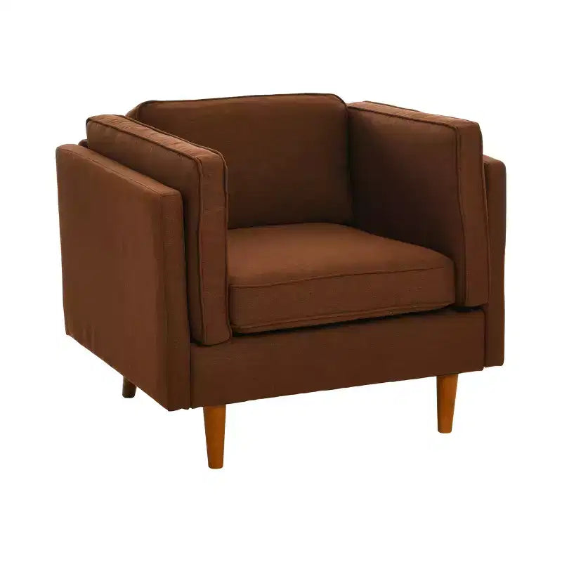 Poltrona con schienale alto imbottita e gambe in legno massello – Beige / Marrone / Grigio, 1 Posto