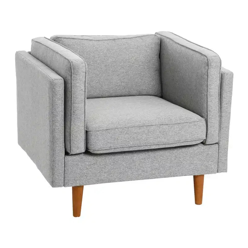 Poltrona con schienale alto imbottita e gambe in legno massello – Beige / Marrone / Grigio, 1 Posto