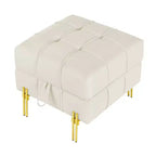 Pouf Contenitore Quadrato Beige Trapuntato con Gambe Dorate, Seduta Singola