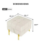 Pouf Contenitore Quadrato Beige Trapuntato con Gambe Dorate, Seduta Singola
