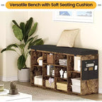 Panca Contenitore per Scarpe Beige con Cuscino, Organizer Regolabile a 10 Scomparti, Seduta per 2 Persone