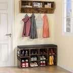 Panca Contenitore per Scarpe Beige con Cuscino, Organizer Regolabile a 10 Scomparti, Seduta per 2 Persone
