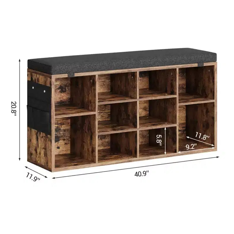Panca Contenitore per Scarpe Beige con Cuscino, Organizer Regolabile a 10 Scomparti, Seduta per 2 Persone