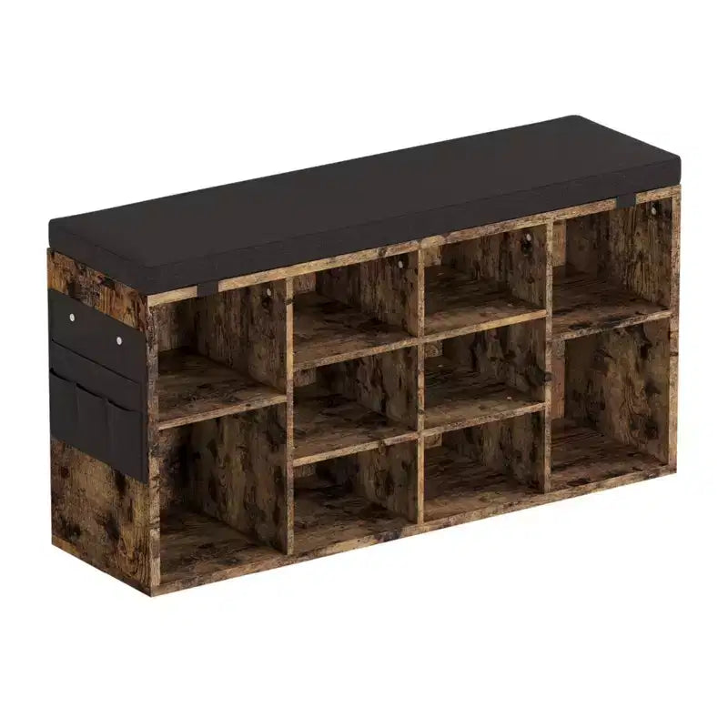 Panca Contenitore per Scarpe Beige con Cuscino, Organizer Regolabile a 10 Scomparti, Seduta per 2 Persone
