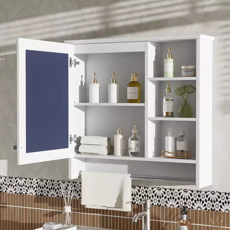 Mobile Specchio Sospeso, Bianco/Nero, Singolo, 2-in-1 con Contenitore