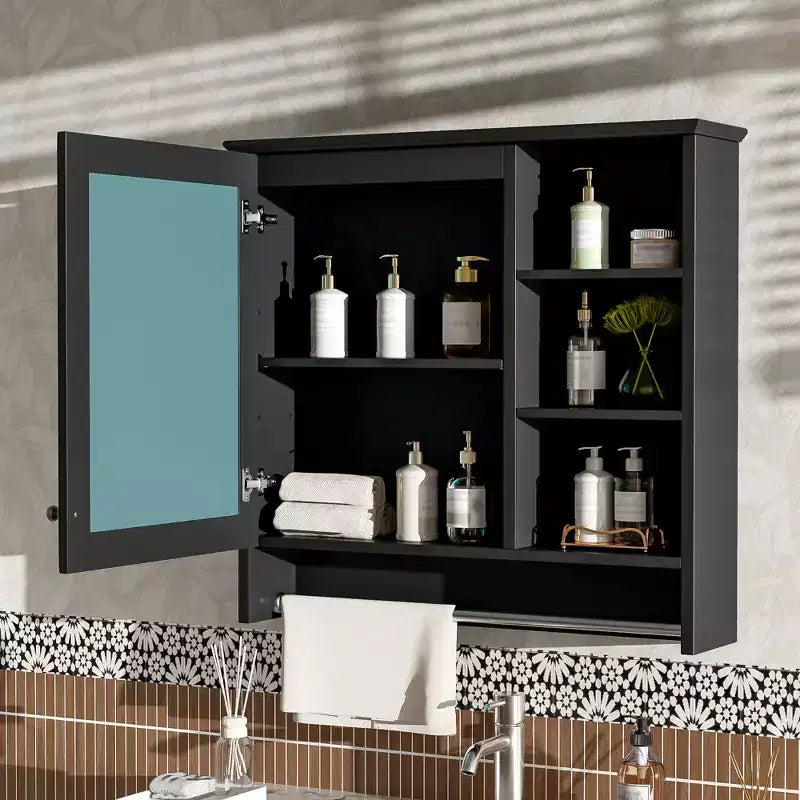 Mobile Specchio Sospeso, Bianco/Nero, Singolo, 2-in-1 con Contenitore