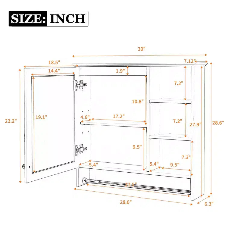 Mobile Specchio Sospeso, Bianco/Nero, Singolo, 2-in-1 con Contenitore
