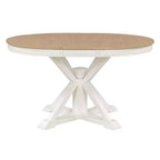 Tavolo da pranzo rotondo allungabile Espresso / Legno naturale / Bianco + Naturale, base a piedistallo Mid-Century, 4-6 posti