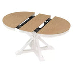 Tavolo da pranzo rotondo allungabile Espresso / Legno naturale / Bianco + Naturale, base a piedistallo Mid-Century, 4-6 posti
