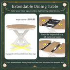 Tavolo da pranzo rotondo allungabile Espresso / Legno naturale / Bianco + Naturale, base a piedistallo Mid-Century, 4-6 posti