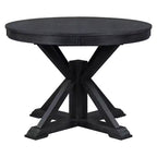 Tavolo da pranzo rotondo allungabile Espresso / Legno naturale / Bianco + Naturale, base a piedistallo Mid-Century, 4-6 posti
