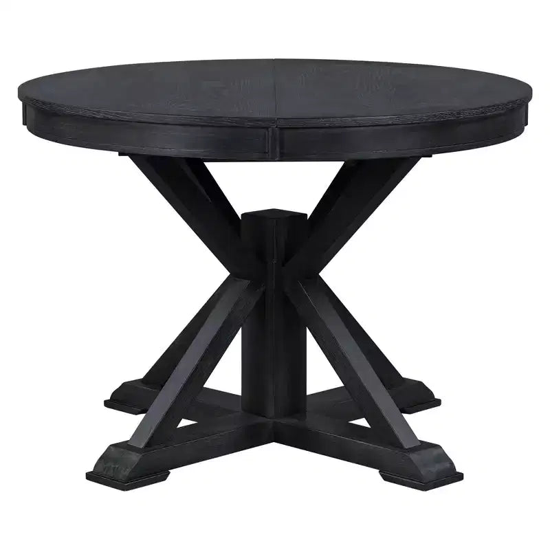 Tavolo da pranzo rotondo allungabile Espresso / Legno naturale / Bianco + Naturale, base a piedistallo Mid-Century, 4-6 posti