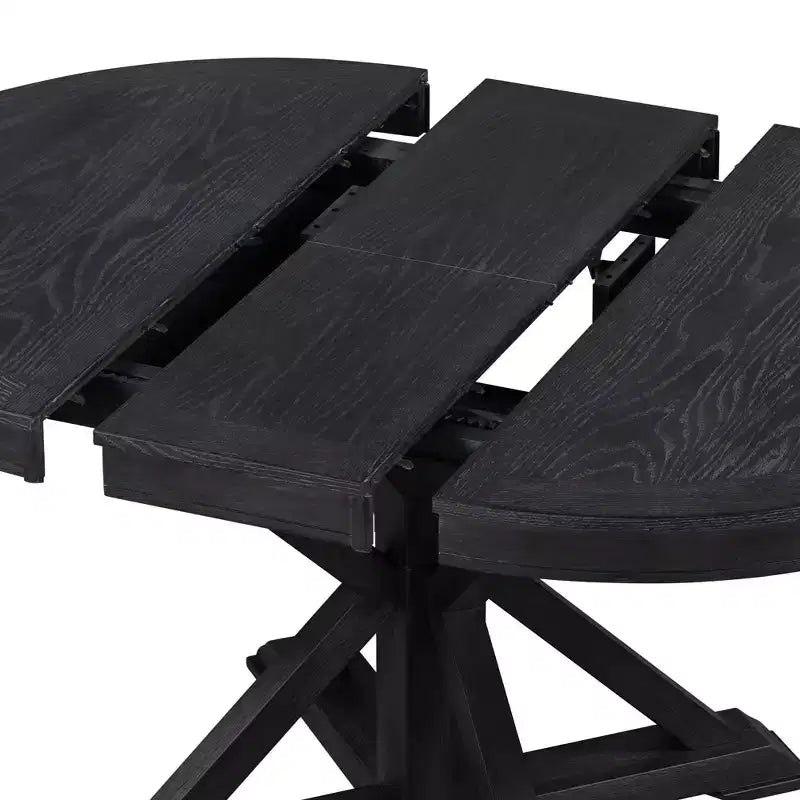 Tavolo da pranzo rotondo allungabile Espresso / Legno naturale / Bianco + Naturale, base a piedistallo Mid-Century, 4-6 posti