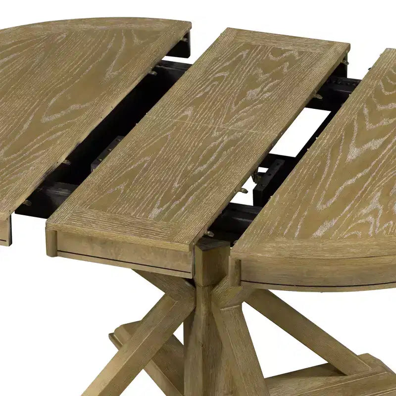 Tavolo da pranzo rotondo allungabile Espresso / Legno naturale / Bianco + Naturale, base a piedistallo Mid-Century, 4-6 posti