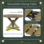 Tavolo da pranzo rotondo allungabile Espresso / Legno naturale / Bianco + Naturale, base a piedistallo Mid-Century, 4-6 posti