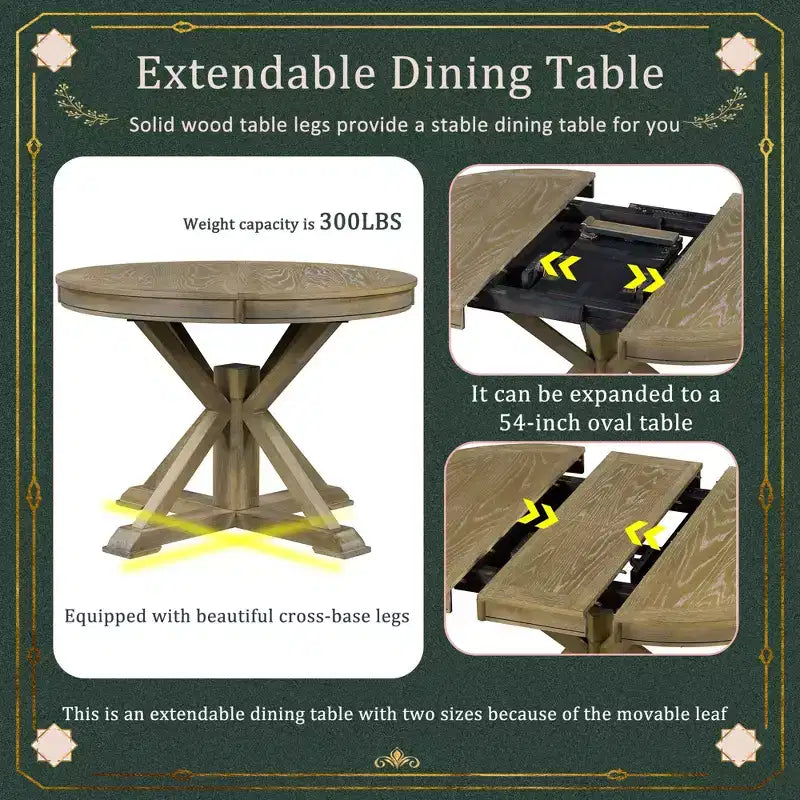 Tavolo da pranzo rotondo allungabile Espresso / Legno naturale / Bianco + Naturale, base a piedistallo Mid-Century, 4-6 posti