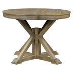 Tavolo da pranzo rotondo allungabile Espresso / Legno naturale / Bianco + Naturale, base a piedistallo Mid-Century, 4-6 posti