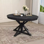 Tavolo da pranzo rotondo allungabile Espresso / Legno naturale / Bianco + Naturale, base a piedistallo Mid-Century, 4-6 posti