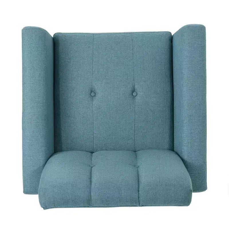 Poltrona a pozzetto trapuntata Mid-Century blu/grigia, cuciture a canale, seduta singola