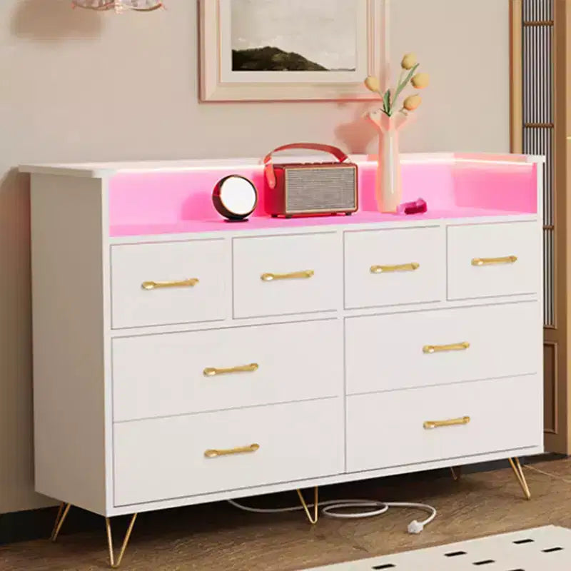 Cassettiera a 8 cassetti Nera / Scuro / Grigia / Bianca con luci LED e presa di corrente, per 1 persona