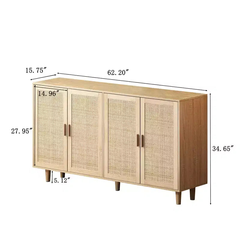 Madia a 4 Ante in Rattan Nero/Naturale/Marrone – Montaggio da 2 Persone, 3 Misure