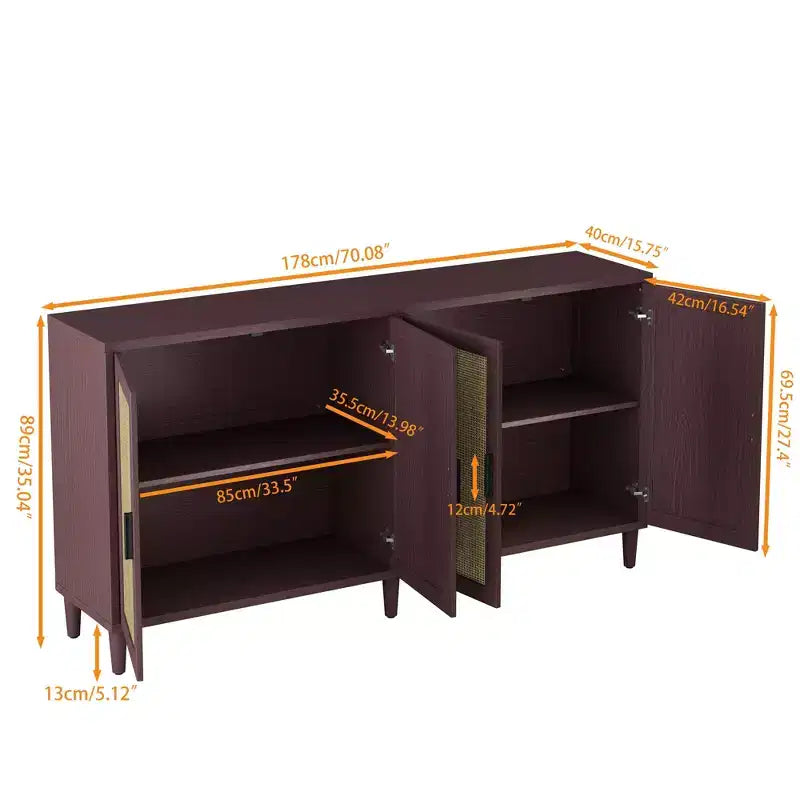 Madia a 4 Ante in Rattan Nero/Naturale/Marrone – Montaggio da 2 Persone, 3 Misure